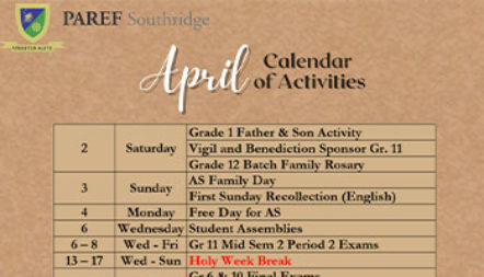 April Calendar of Activities