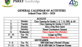 GENERAL CALENDAR OF ACTIVITIES School Year 2024 – 2025